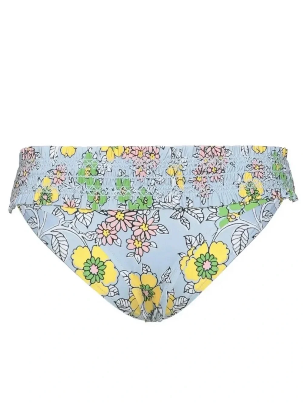Tory Burch Light Blue Costa Floral Smocked Hipster Bikini Bottom